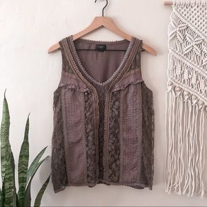 [SOLD] Anthropologie Deletta Mauve Silk Lace Tank